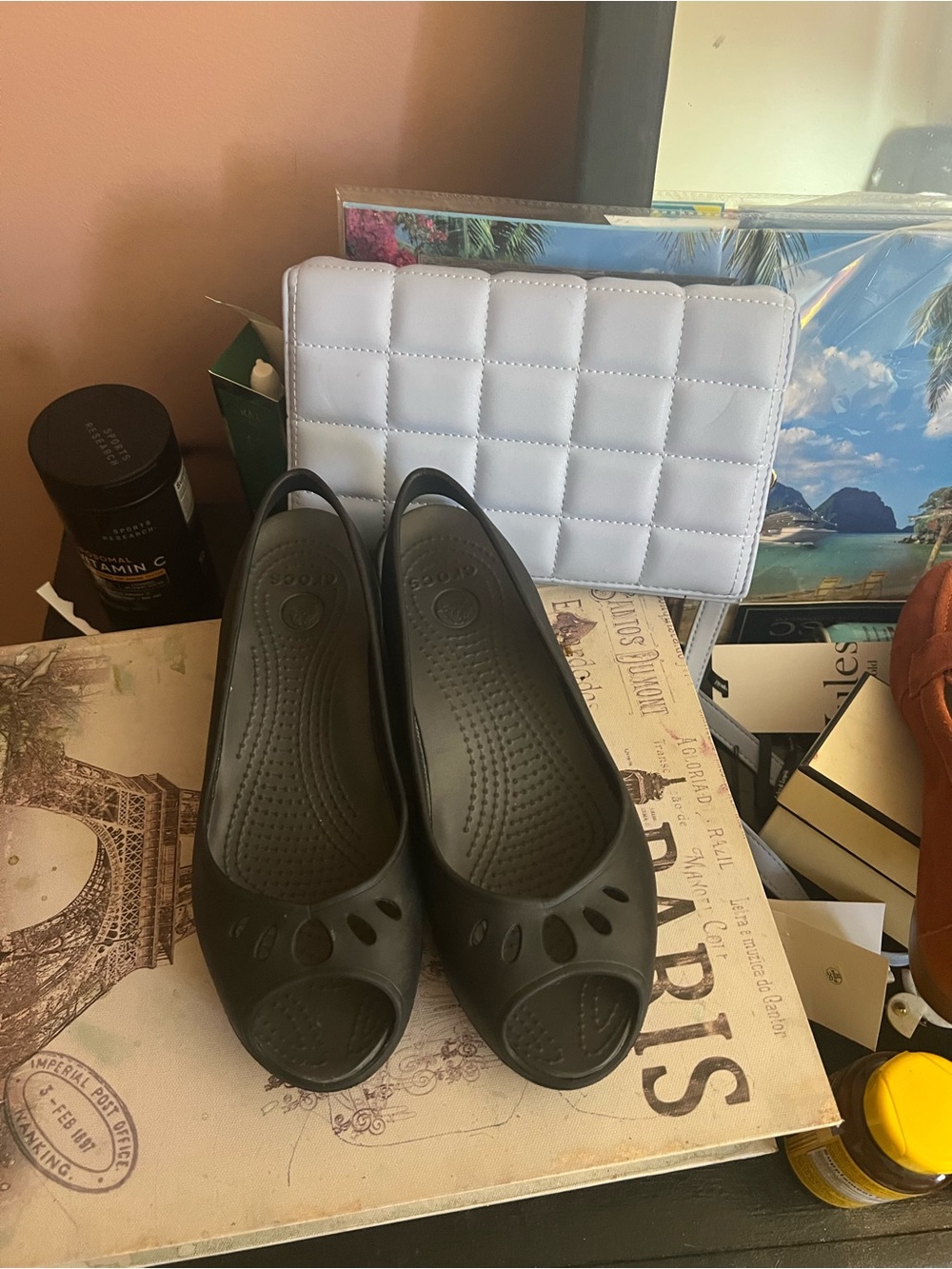 CROCS Black Women's Slip-On Peep Toe Flats